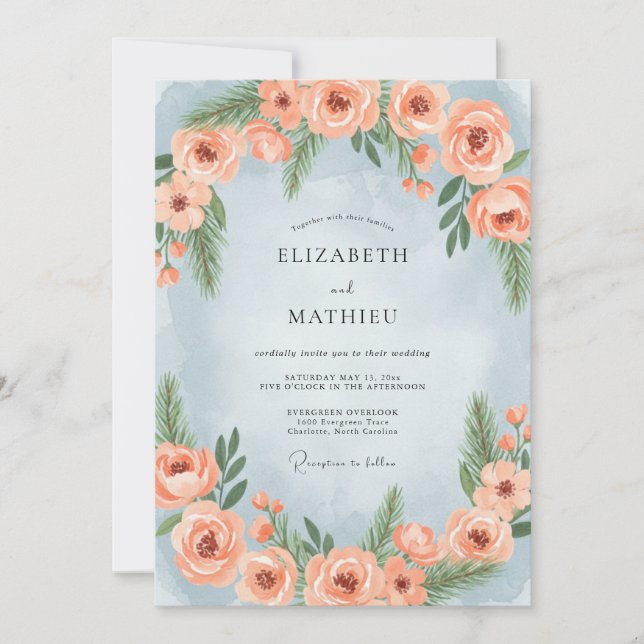 Dusty Blue Pine Winter Wedding Invitation (Front)