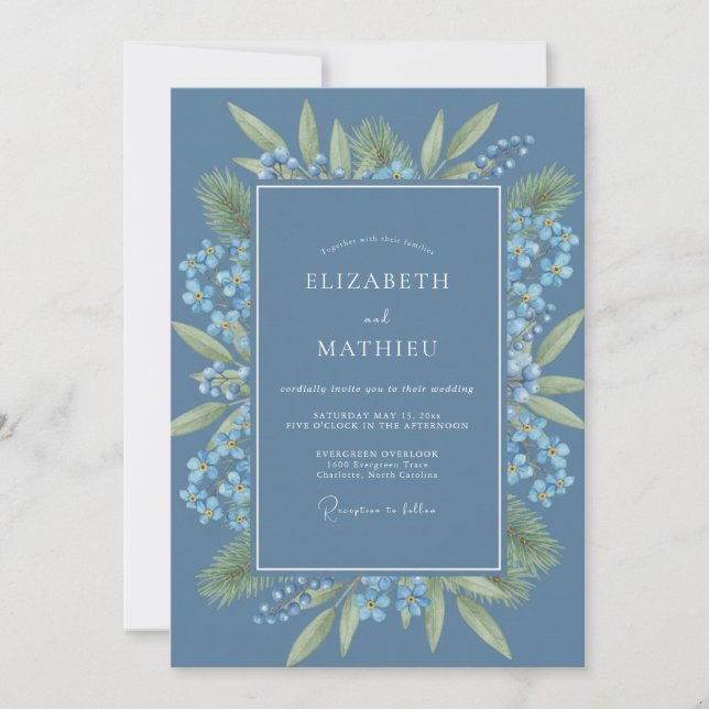 Dusty Blue Pine Woodland Wedding Invitation (Front)