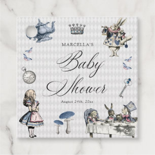 Dusty Blue & Pink Alice In Wonderland Baby Shower Favour Tags