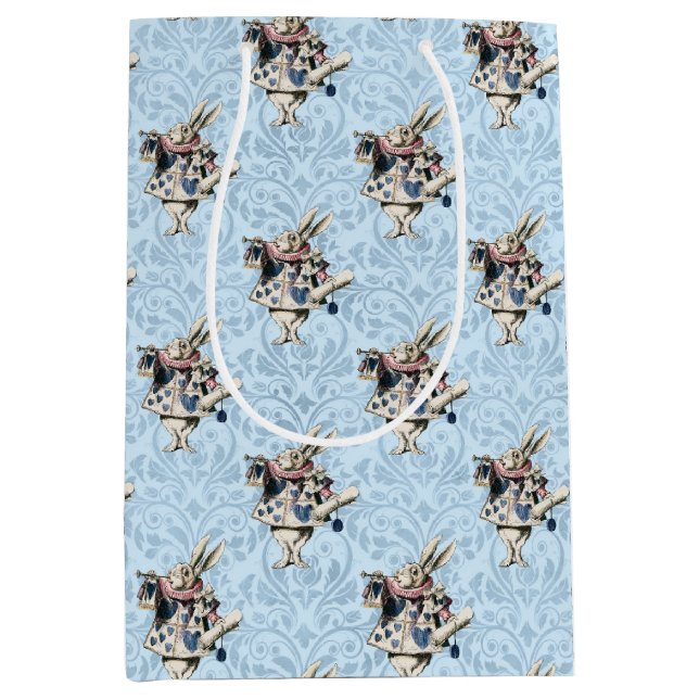 Dusty Blue & Pink Alice In Wonderland Baby Shower Medium Gift Bag (Front)