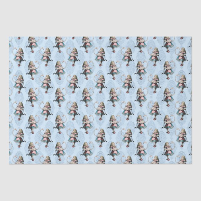 Dusty Blue & Pink Alice In Wonderland Baby Shower Tissue Paper (Front)