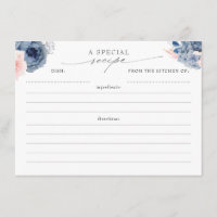 Dusty Blue Pink and Navy Elegant Recipe Cards