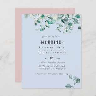 Dusty Blue Pink Eucalyptus BUDGET WEDDING Invite