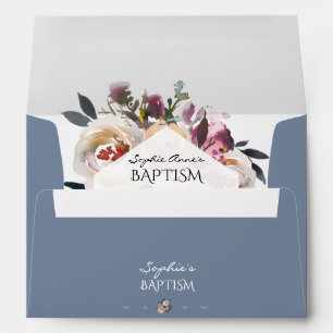 Dusty Blue Pink Floral Bouquet Geometric Baptism Envelope
