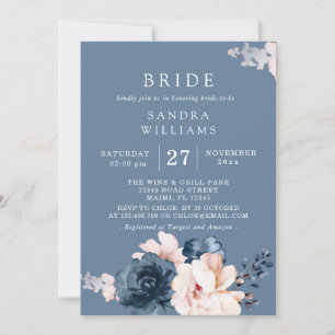  Dusty Blue Pink Floral Bridal Shower Flayer Invitation
