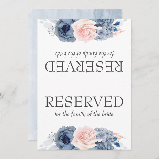 Dusty Blue Pink Flowers Wedding Reserved Sign (Front/Back)