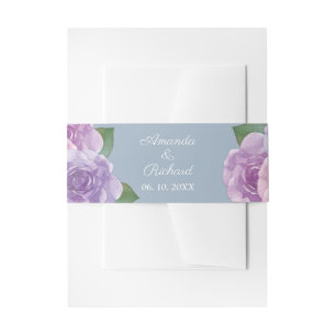 Dusty Blue  Pink Purple Watercolor Floral Wedding Invitation Belly Band
