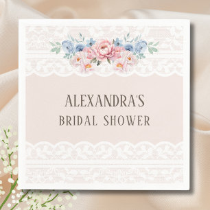 Dusty Blue Pink Romantic Floral Lace Bridal Shower Napkin