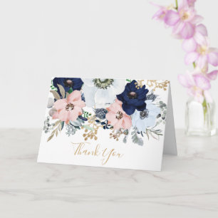 Dusty Blue & Pink Rose Thank You Card