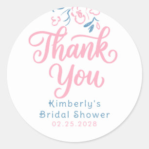 Dusty Blue Pink Whimsical Bridal Shower Thank You  Classic Round Sticker