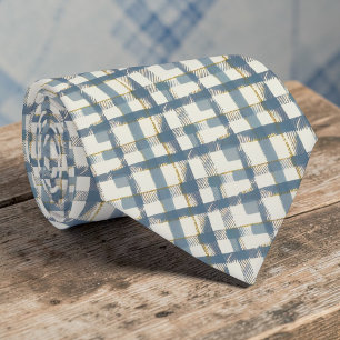 Dusty Blue Plaid Pattern Necktie Tie