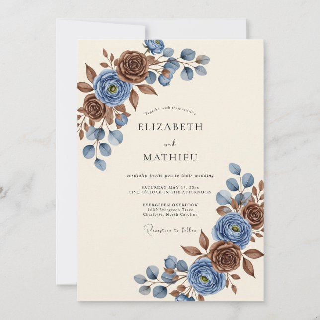Dusty Blue Polished Autumnal Wedding Invitation (Front)