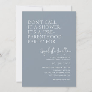 Dusty Blue Pre - Parenthood Party Baby Shower Invitation