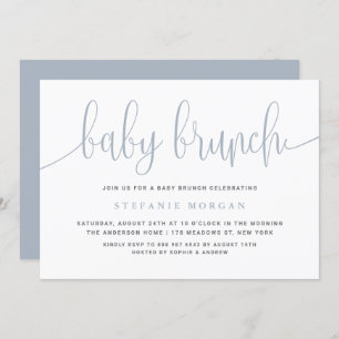 Dusty Blue Pretty Calligraphy Baby Brunch Invitation