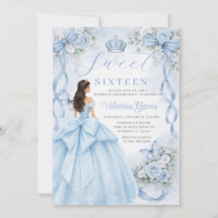 Dusty Blue Princess Dress Sweet Sixteen Birthday Invitation