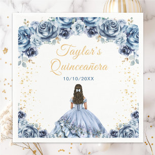 Dusty Blue Princess Floral Quinceañera Napkin
