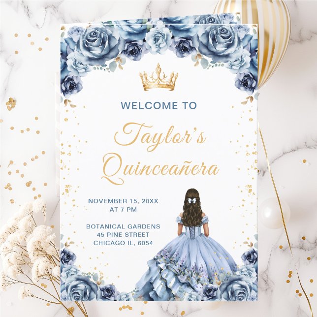 Dusty Blue Princess Floral Quinceañera Program Programme (Creator Uploaded)