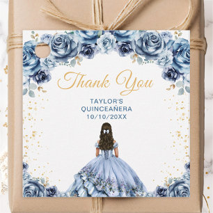 Dusty Blue Princess Quinceañera Thank You Favour Tags