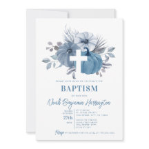 Dusty Blue Pumpkin Baptism Cross Invitation