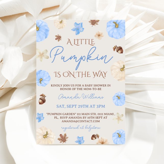 Dusty Blue Pumpkin Boy Baby Shower Invitation (Creator Uploaded)