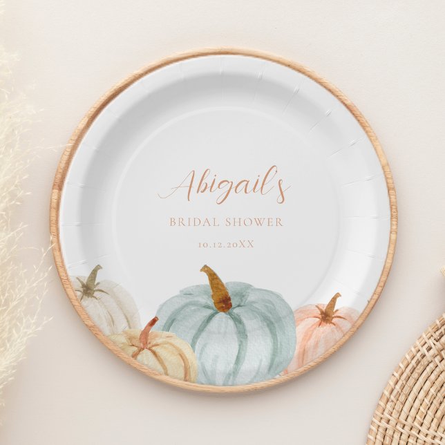 Dusty Blue Pumpkin Bridal Shower Paper Plate (Creator Uploaded)