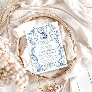 Dusty Blue Pumpkin Fall Floral Boy Baby Shower Invitation