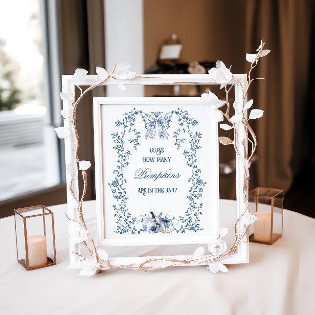 Dusty Blue Pumpkin Floral Baby Shower Guess Game Poster (Creator Uploaded)