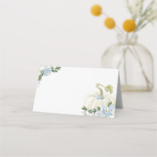 Dusty Blue Pumpkin Floral Boy Baby Shower  Place Card