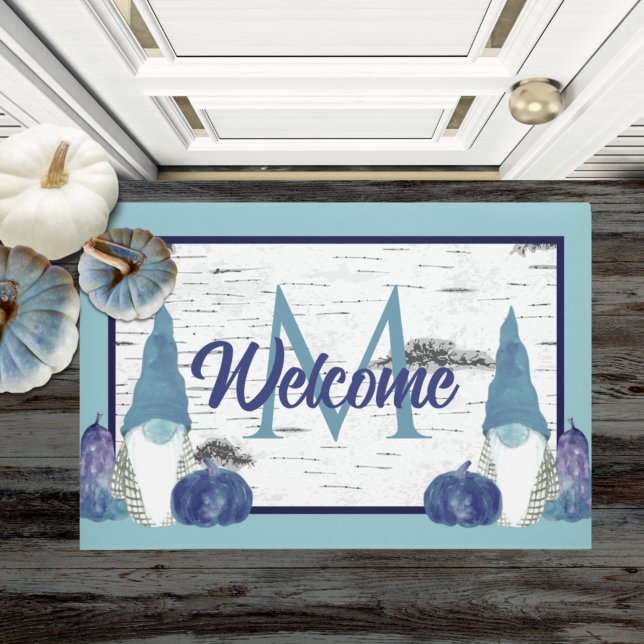  Dusty Blue Pumpkin Gnomes Aspen Rustic  Doormat (Creator Uploaded)