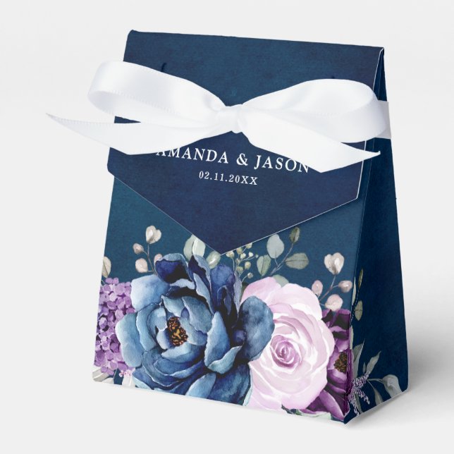 Dusty Blue Purple Blooms Wedding Thank You Favour  Box (Front Side)