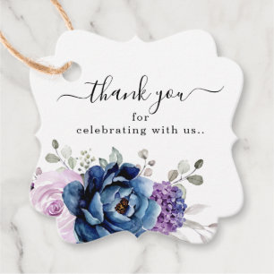 Dusty Blue Purple Blooms Wedding Thank You Favour Tags