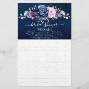 Dusty Blue Purple Bridal Shower Who Am I Game