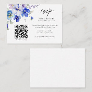 Dusty Blue Purple Floral QR Code Wedding RSVP Enclosure Card
