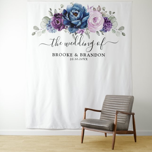 Dusty Blue Purple Lilac Blooms Wedding Backdrop   Tapestry (In Situ)