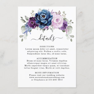 Dusty Blue Purple Navy Lilac Blooms Wedding Detail Enclosure Card