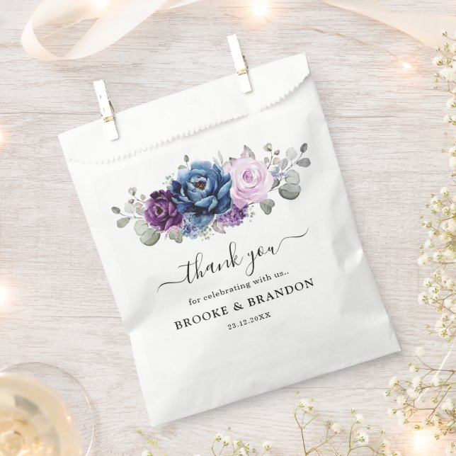 Dusty Blue Purple Navy Lilac Blooms Wedding Favour Bags (Clipped)