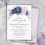 Dusty Blue Purple Navy Lilac Blooms Wedding Invitation<br><div class="desc">Elegant dusty blue Purple lilac lavender floral theme wedding Invitation featuring elegant bouquet of dusty blue,  Navy,  purple,  lilac colour rose flowers buds and sage green eucalyptus leaves. Please contact me for any help in customisation or if you need any other product with this design.</div>