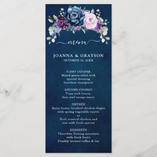 Dusty Blue Purple Navy Lilac Blooms Wedding Menu