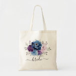 Dusty Blue Purple Navy Lilac Blooms Wedding Tote Bag<br><div class="desc">Elegant dusty blue Purple lilac lavender floral theme wedding bride tote bag featuring elegant bouquet of dusty blue,  Navy,  purple,  lilac colour rose flowers buds and sage green eucalyptus leaves. Please contact me for any help in customisation or if you need any other product with this design.</div>
