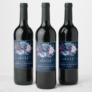 Dusty Blue Purple Navy Lilac Blooms Wedding Wine L Wine Label