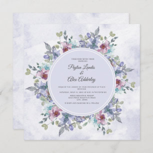 Dusty Blue Purple Watercolor Floral Wedding Invitation