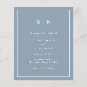 Dusty Blue QR Code Budget Wedding Invitation