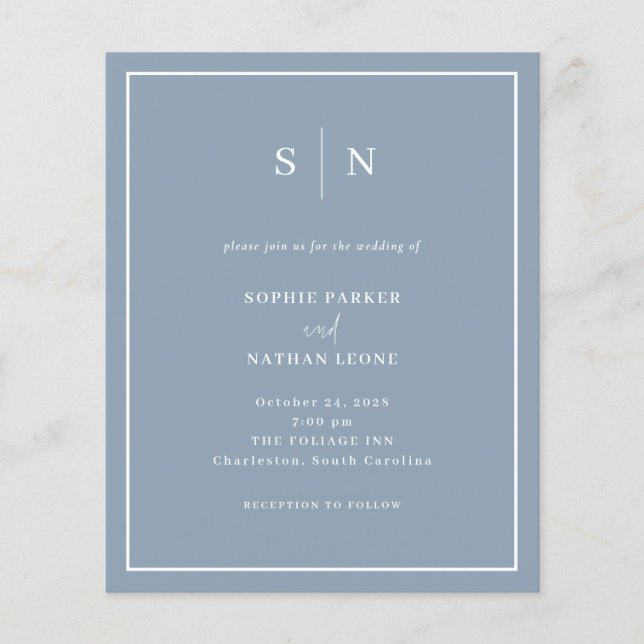 Dusty Blue QR Code Budget Wedding Invitation (Front)