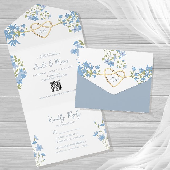 Dusty Blue QR Code Periwinkle Wedding All In One Invitation (Creator Uploaded)