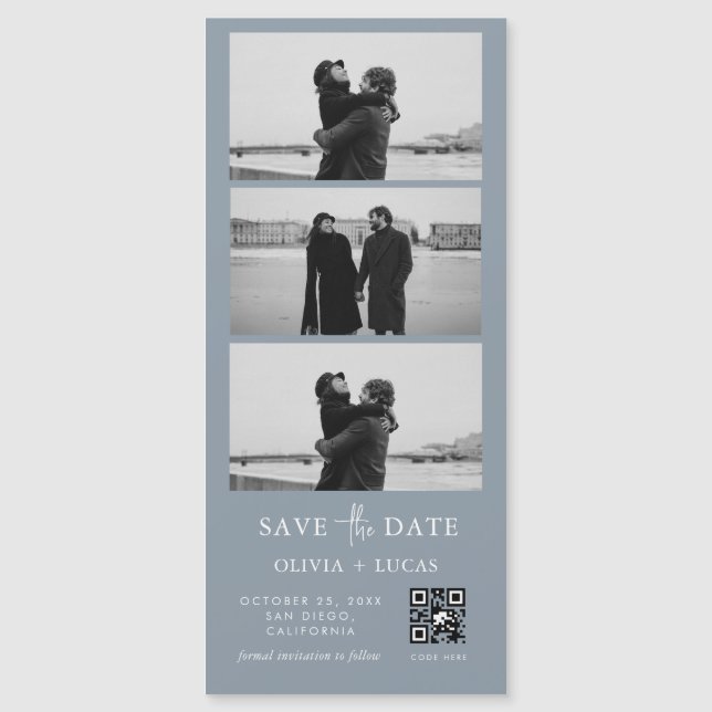 Dusty Blue QR Code Photo Strip Magnetic Wedding (Front)
