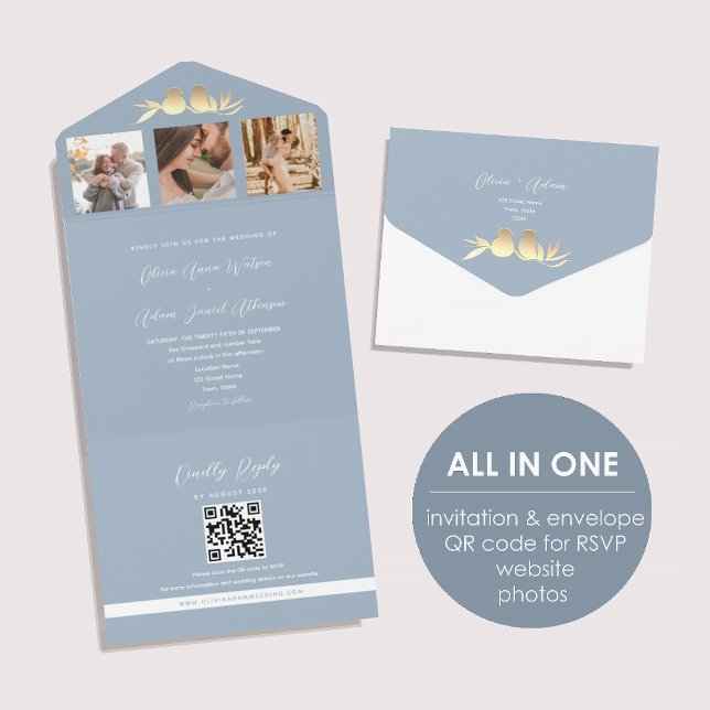 Dusty Blue QR Code Photo Wedding All In One Invitation (Creator Uploaded)