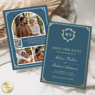 Dusty Blue QR Code Photo Wedding Save the Date