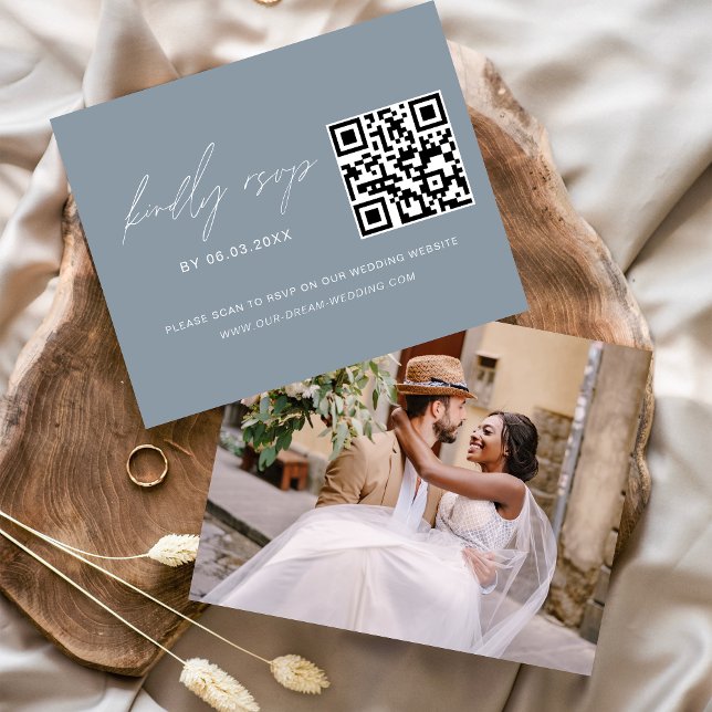 Dusty Blue QR Code RSVP Photo Wedding Website (Creator Uploaded)