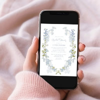 Dusty Blue QR Code Watercolor Floral Bridal Shower