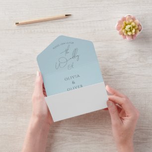 Dusty blue QR code wedding All In One Invitation